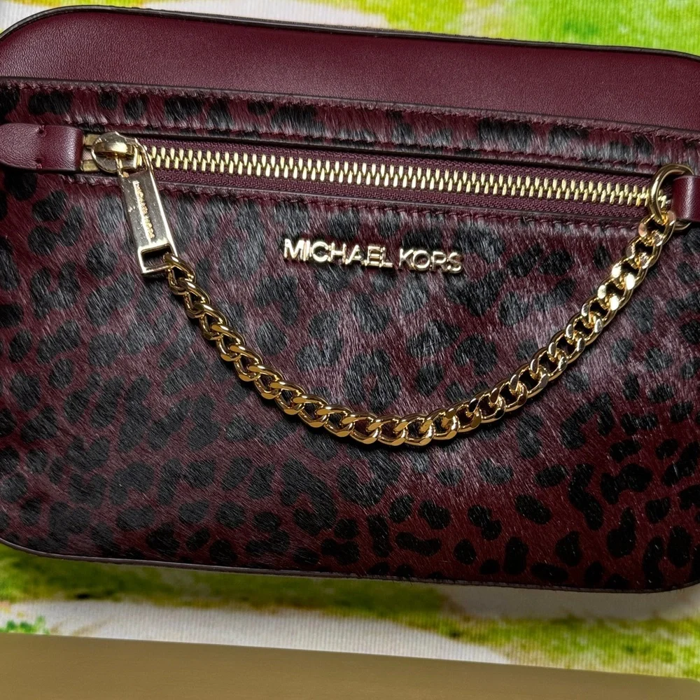 Michael Kors Dark Red / burgundy/ oxblood jet set Animal Print Crossbody Bag - Picture 5 of 16